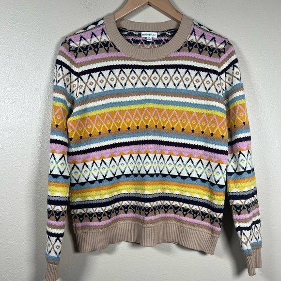 Minnie Rose Cotton Fairisle Crew Size Small - Picture 2 of 9